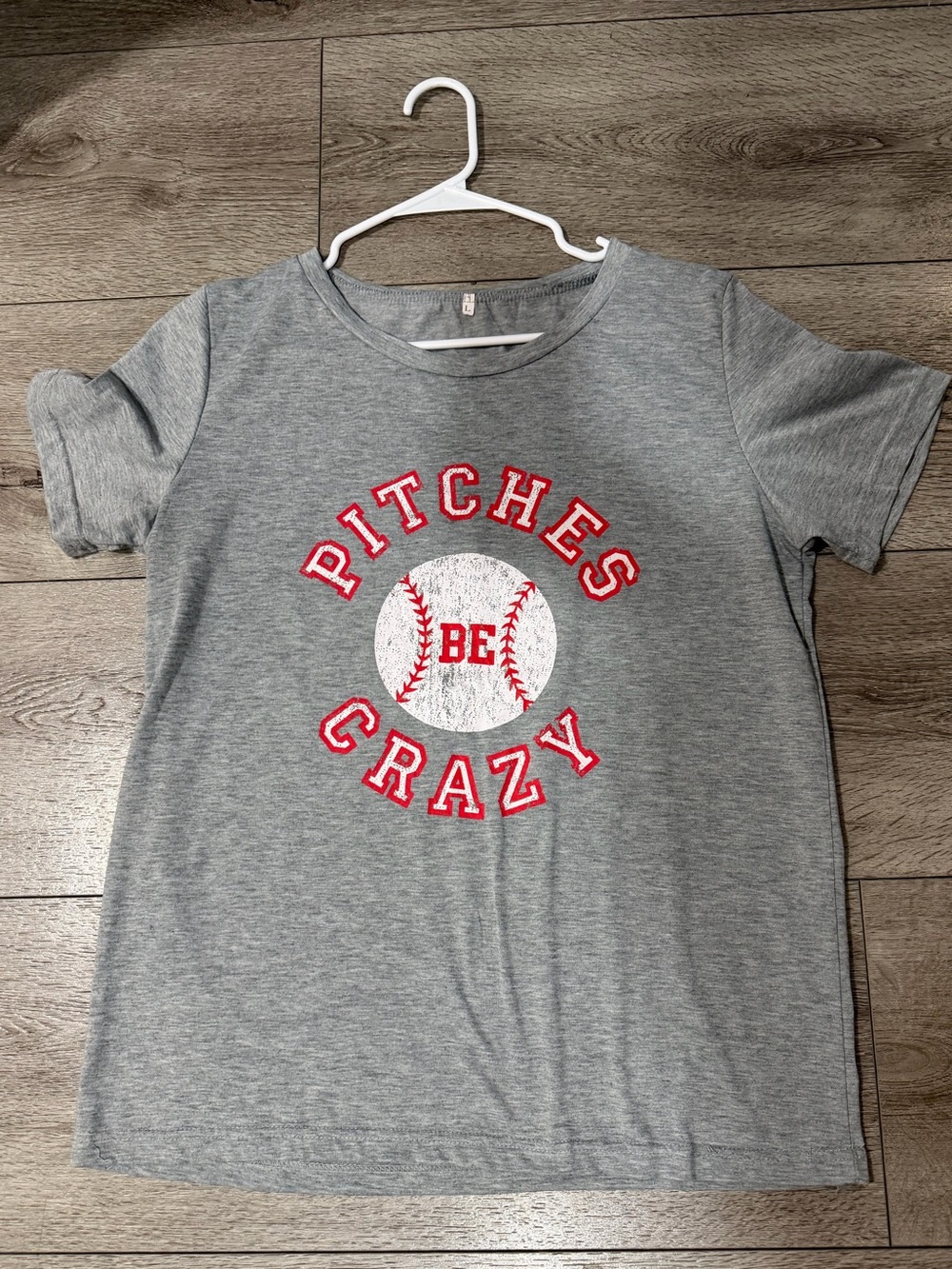 Womens' Grey 'Pitches Be Crazy' Short Sleeve Graphic Tee